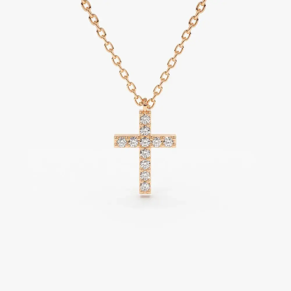 0.11CTW Micro Pave Diamond Cross Necklace