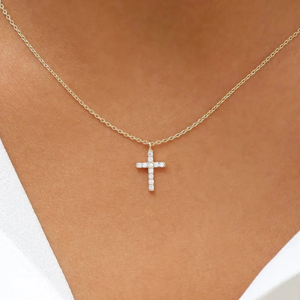 0.11CTW Micro Pave Diamond Cross Necklace