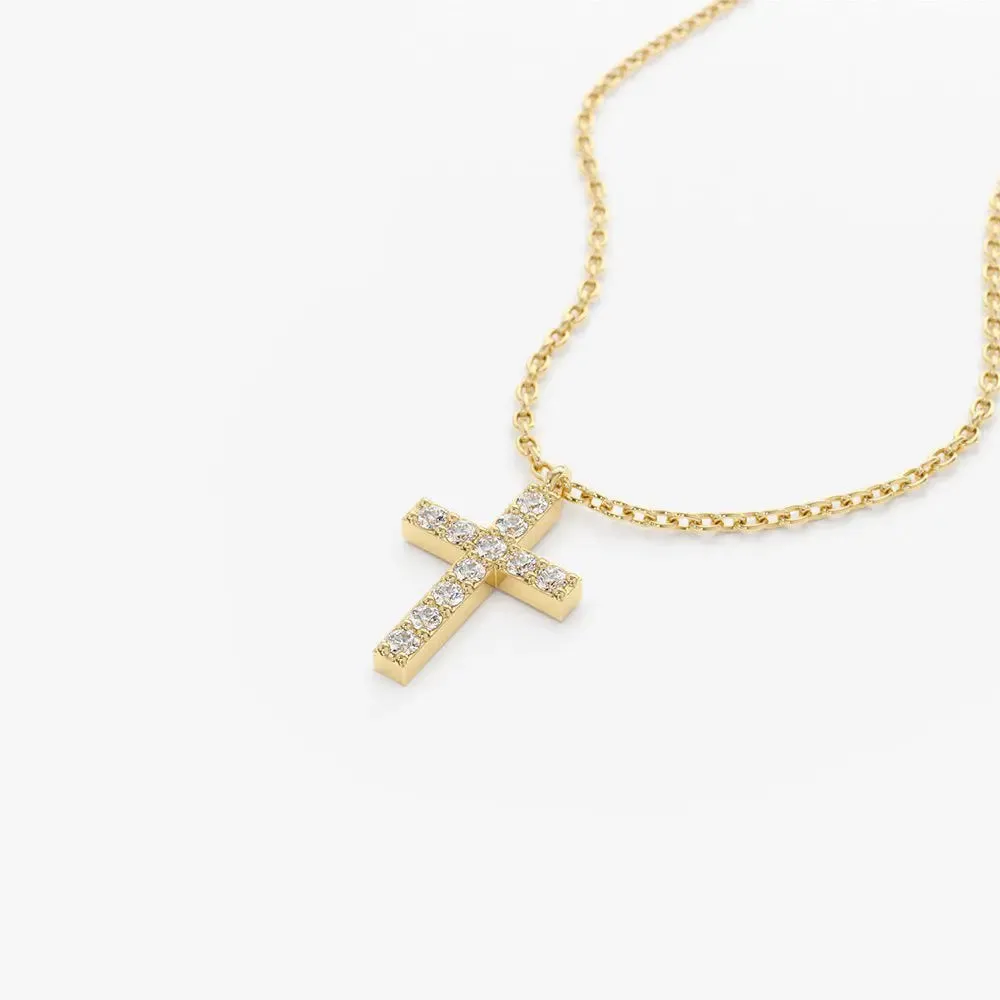 0.11CTW Micro Pave Diamond Cross Necklace