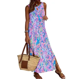 Abstract Print Maxi Dress, Purple