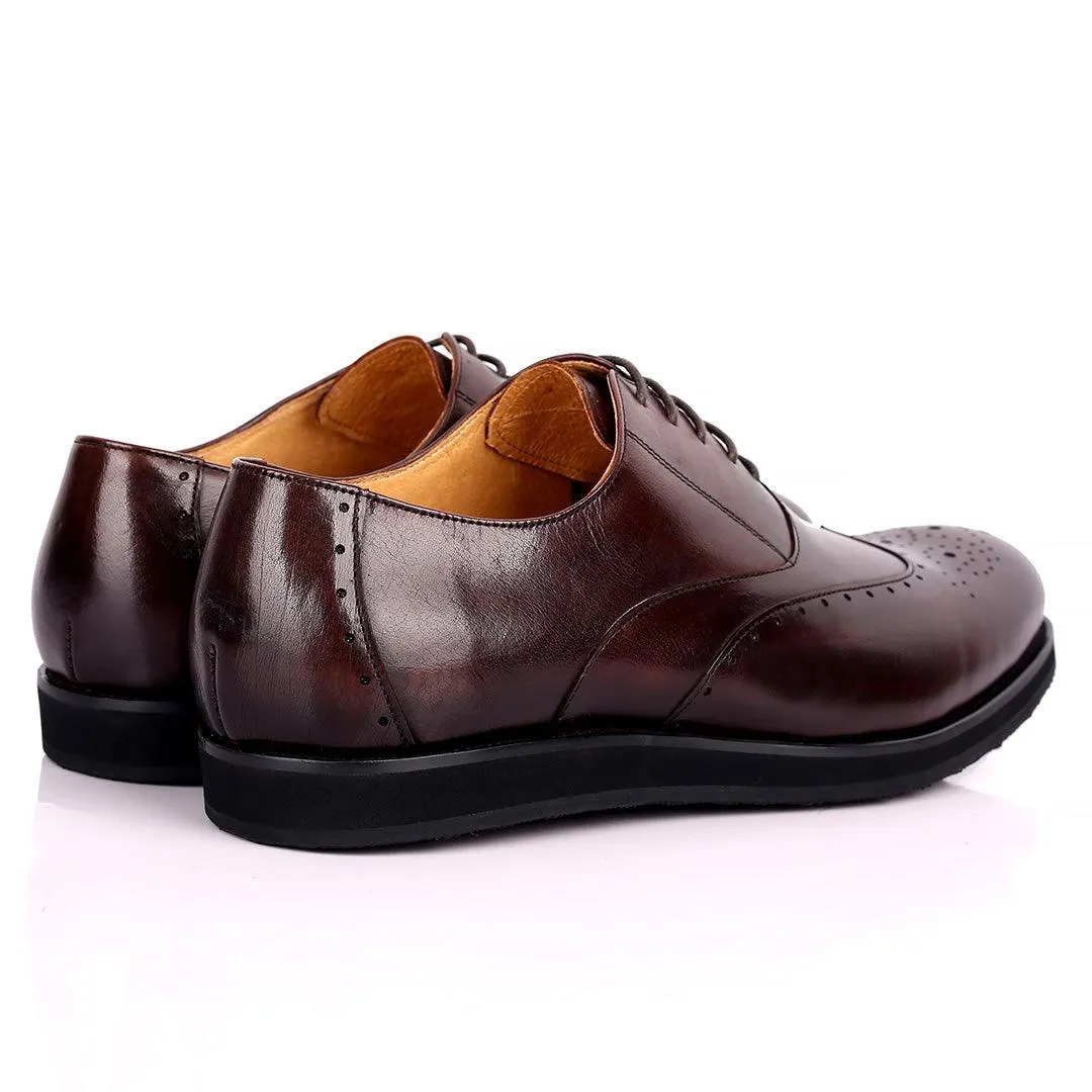 Berlut Classic Brogue Lace Up Designed Leather Shoe - Coffee