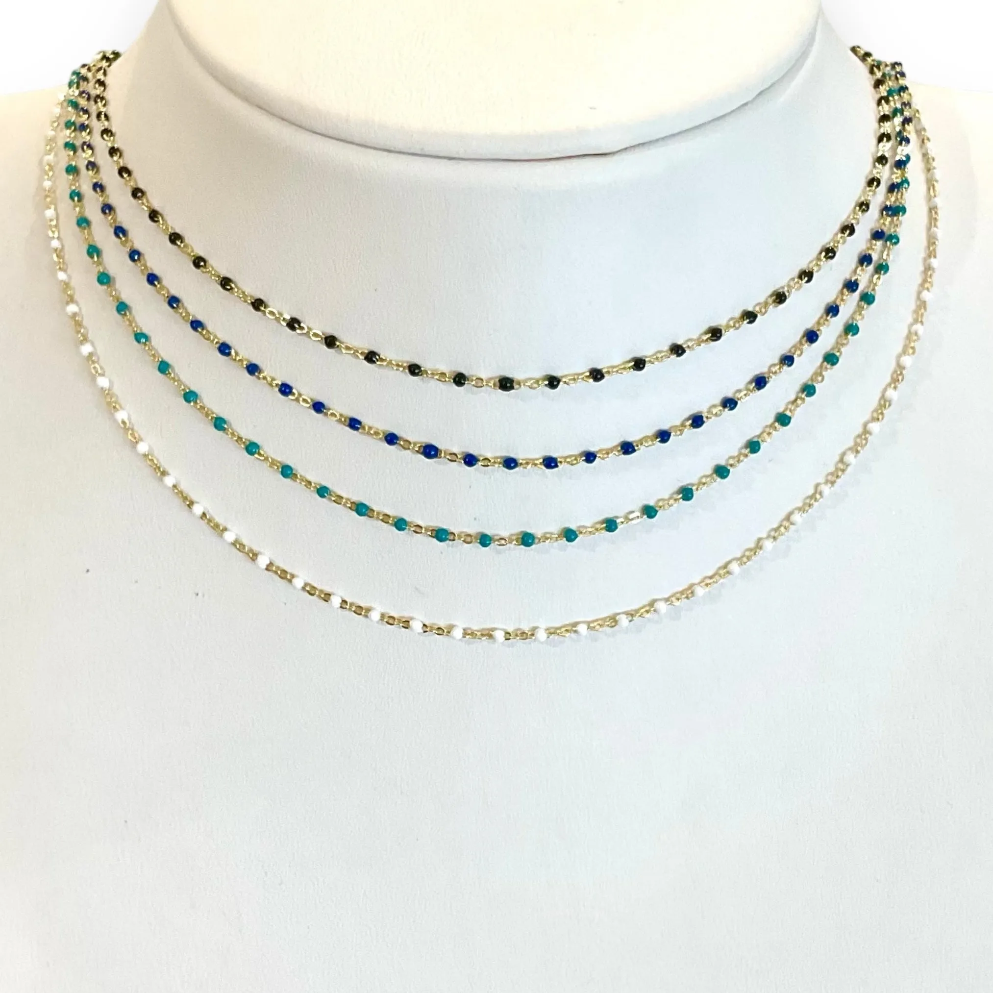 Bibi 12" & 16" Tiny Colorful Wire-Wrapped Beaded Necklace