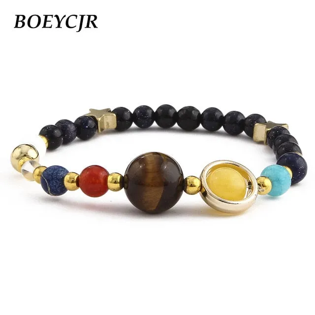 BOEYCJR Universe Planets Beads Bangles & Bracelets Fashion Jewelry Natural Solar System Energy Bracelet For Women or Men