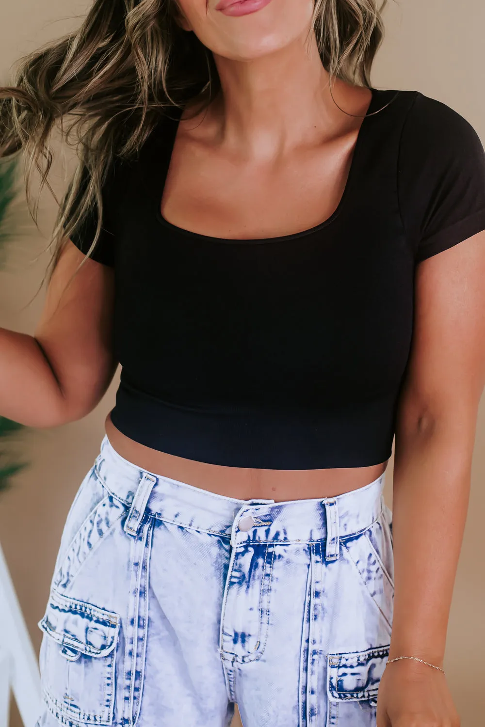 Cap Sleeve Square Neck Crop Top