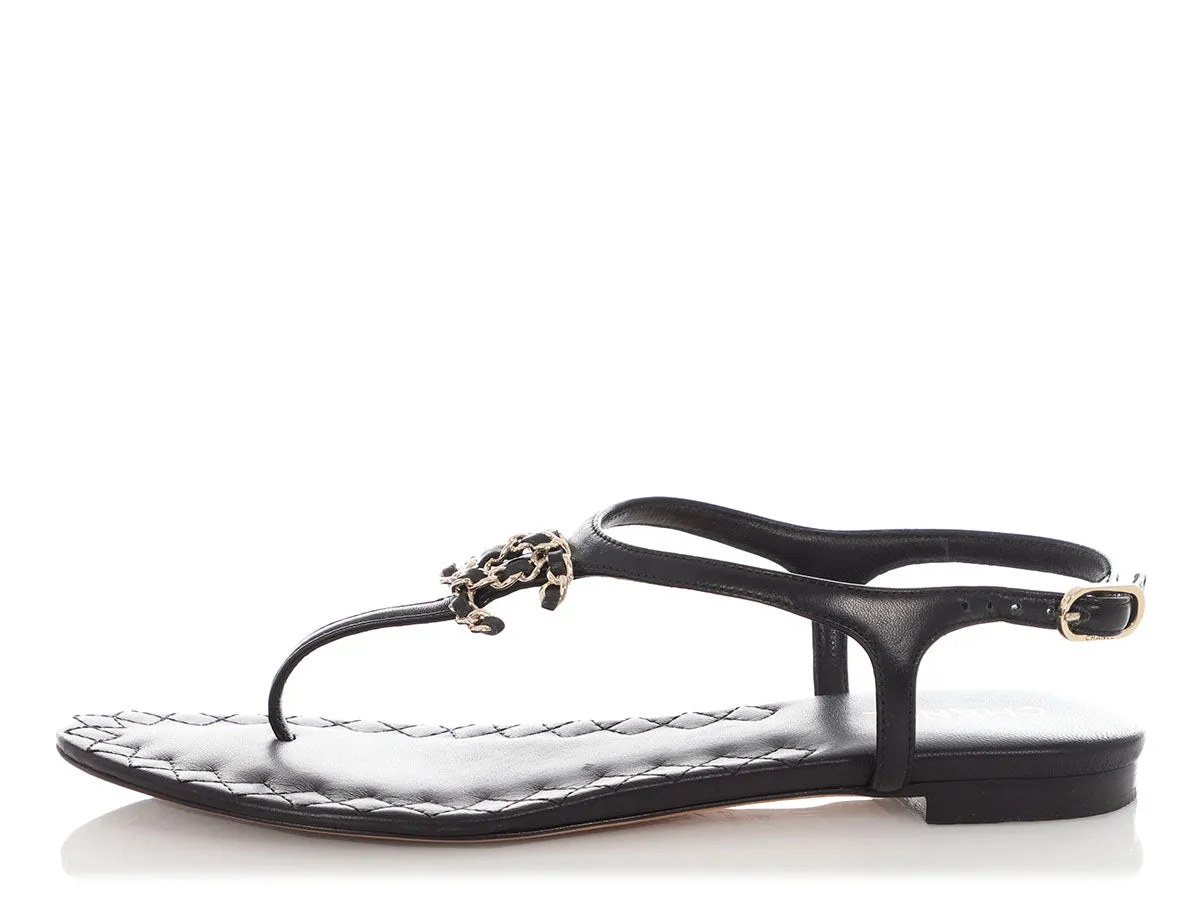 Chanel Black CC Chain Thong Sandals