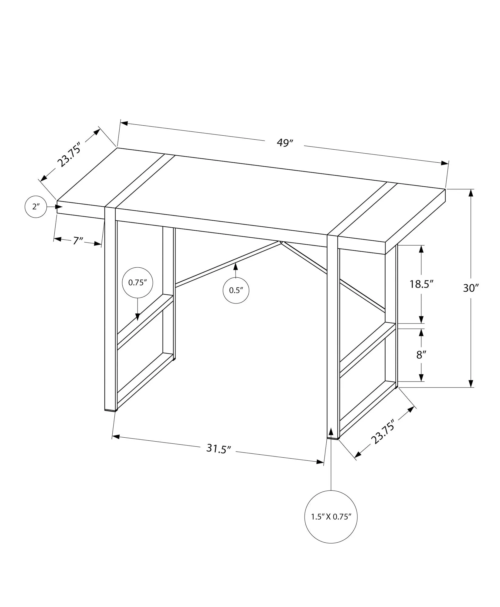 Computer Desk - 48"L / Light Reclaimed Wood / Black Metal