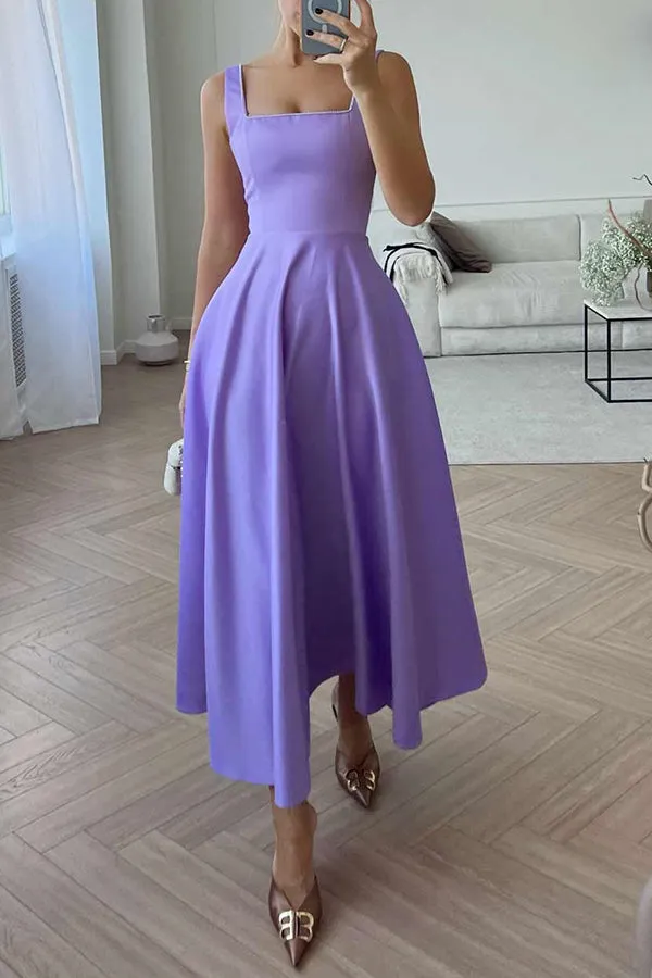 Elegant Lady Square Neck Solid Color Swing Formal Maxi Dress