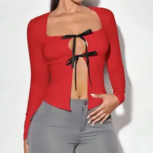 International Unique Fashionable T Shirt Autumn Winter Sexy Red Top Women