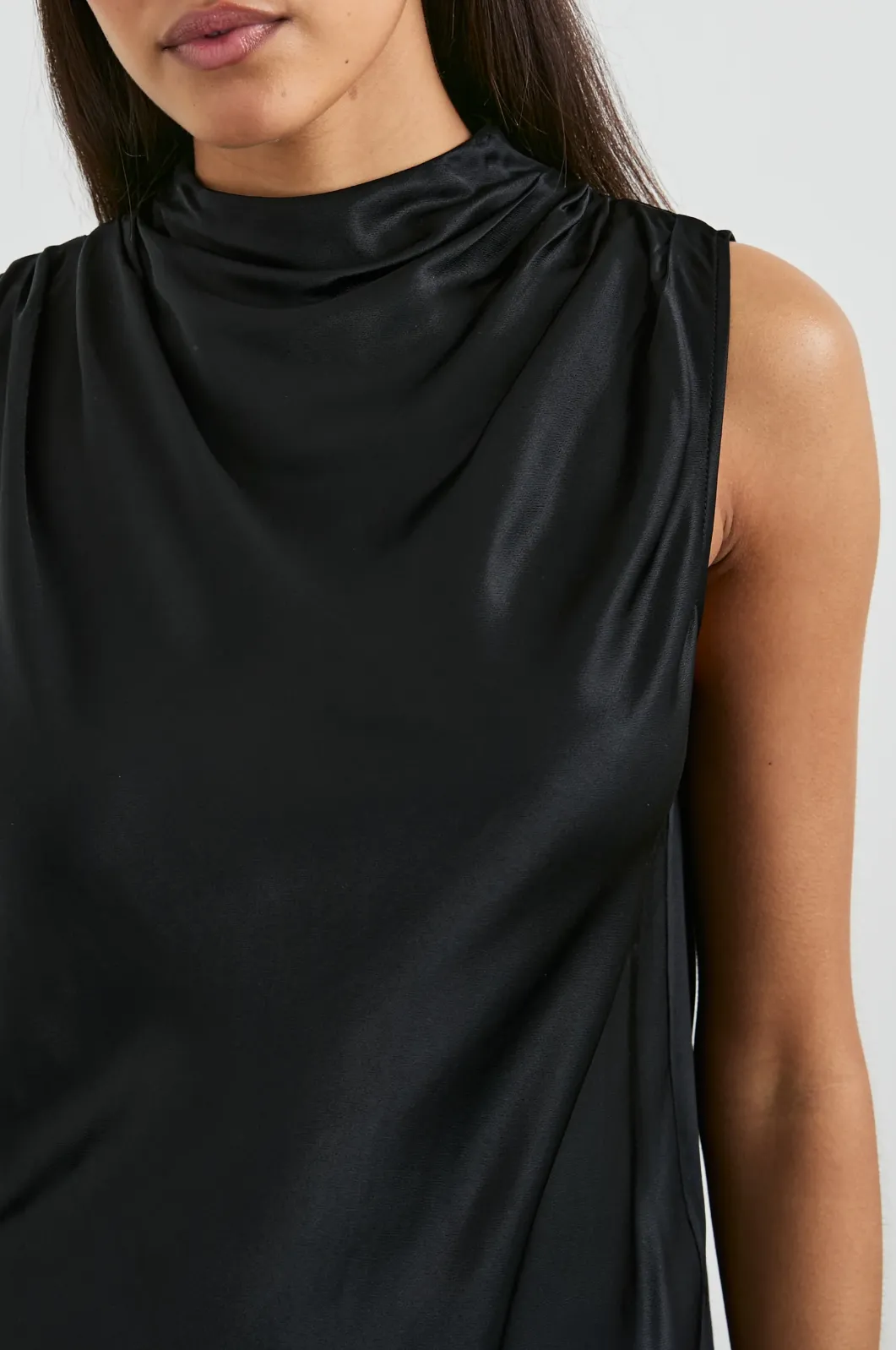 KALEEN SATIN CREPE DRAPE NECK TANK