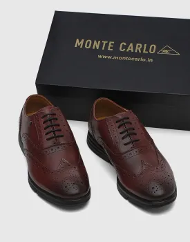 Men Burgundy Lace Up Genuine Leather Formal Brogues