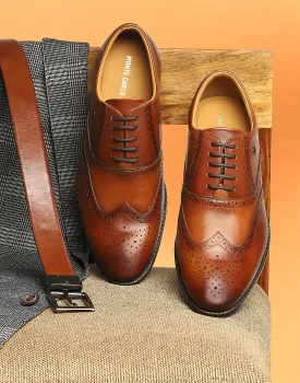 Men Tan Lace Up Genuine Leather Formal Brogues