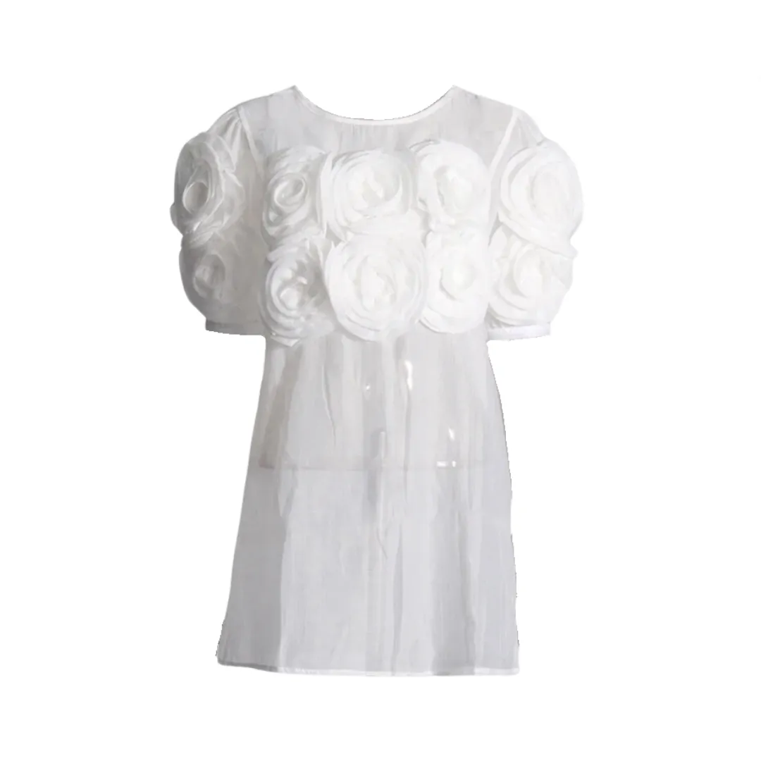 Pre Order:  Retro 3D Rose Fluffy Sleeve Slim Fit Mini Dress