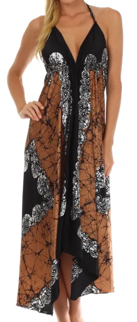 Sakkas Veins Print Satin V-Neck Halter Handkerchief Hem Dress