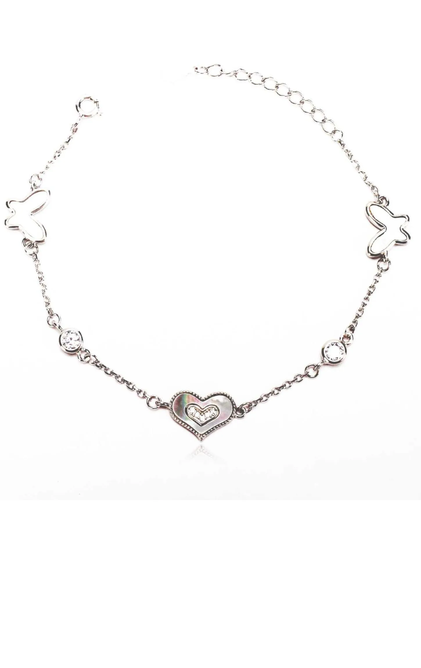 Silver Butterfly Heart Zircon  MOP Bracelet