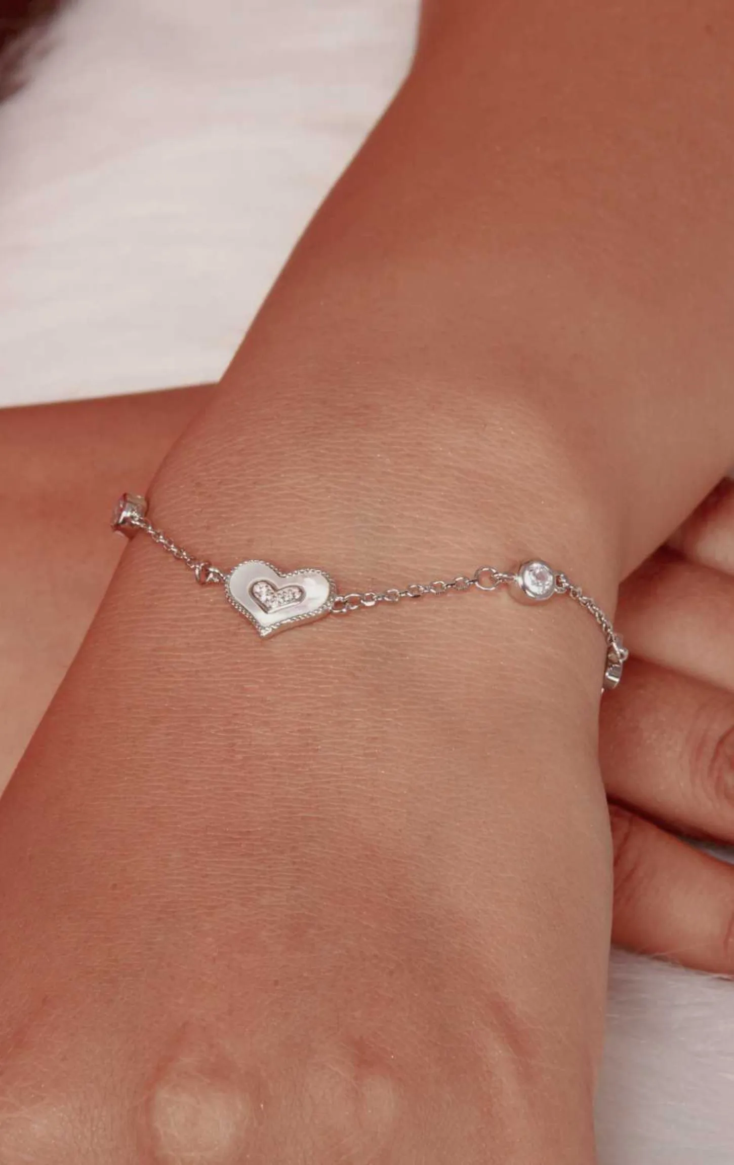 Silver Butterfly Heart Zircon  MOP Bracelet